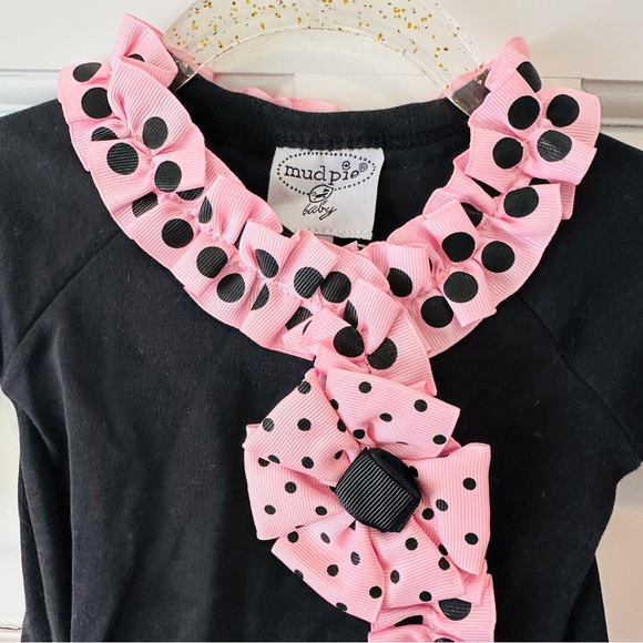Mud Pie Black and Pink Polka Dot Infant Footie - Picture 2 of 9